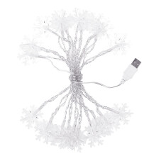 Julelyslenker med snøfnugg, batteridrevne dekorasjoner for innendørs og utendørs bruk, fleksible LED-lys med USB-strømforsyning, vanntett