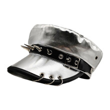 Béret en cuir PU à la mode, chapeau de camionneur clouté à -1