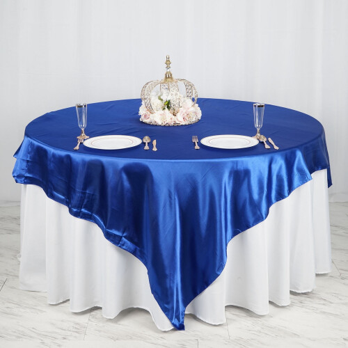 Toalha de mesa quadrada azul royal acetinada, 90x90 polegadas