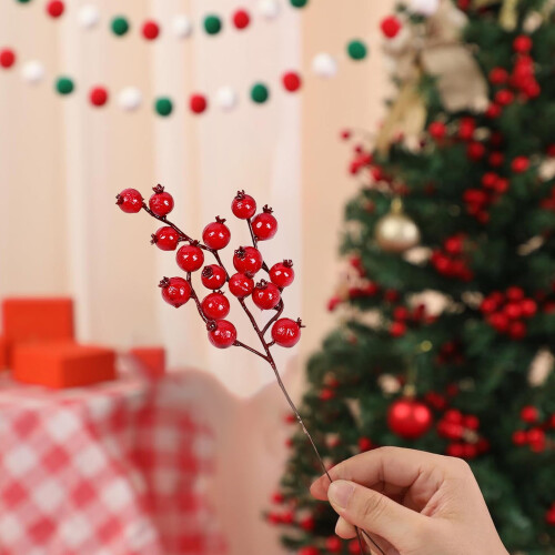 Kunstmatige kerstbessenstelen, rood, 5 stuks