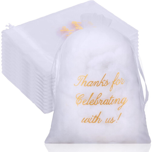100 Sacolas de Agradecimento em Organza Branca Transparente 4x6 polegadas