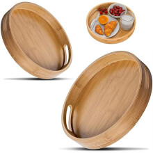 2 runde Holztabletts mit Griffen – 12 Zoll & 14 Zoll
