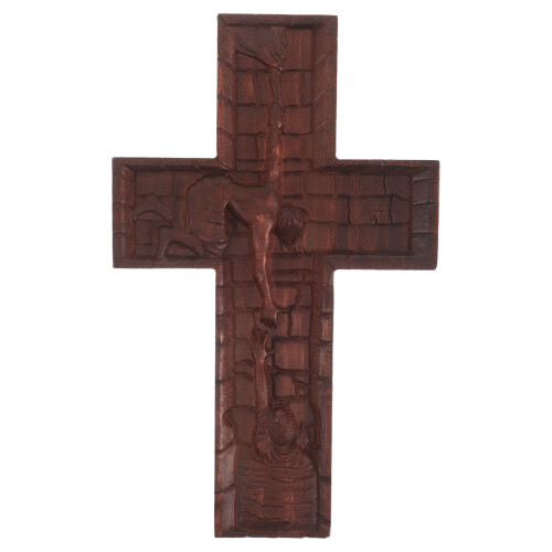 Solid Wood Carved Jesus Cross Rustic Decorative