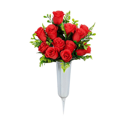 Bouquet di rose rosse artificiali con secchiello - 12 teste