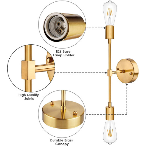 Eastin Dimmable Brass Wall Sconce 2-Light 1