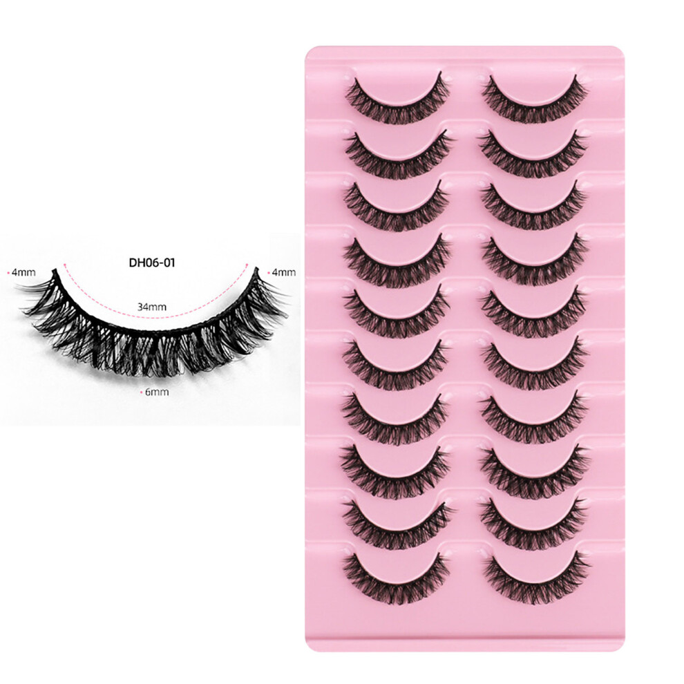 (A) False Eyelashes Russian Strip Eyelashes Natural Faux Mink Eyelashes Slim And 10mm False Eyelashes 10 Pairs Pack