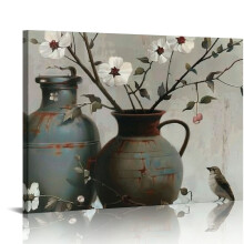 Canvasprint met katoenen bloemenmotief als wanddecoratie.