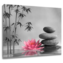 Zen rosa blomster lerretsveggkunst – Vannlilje og bambus, 12
