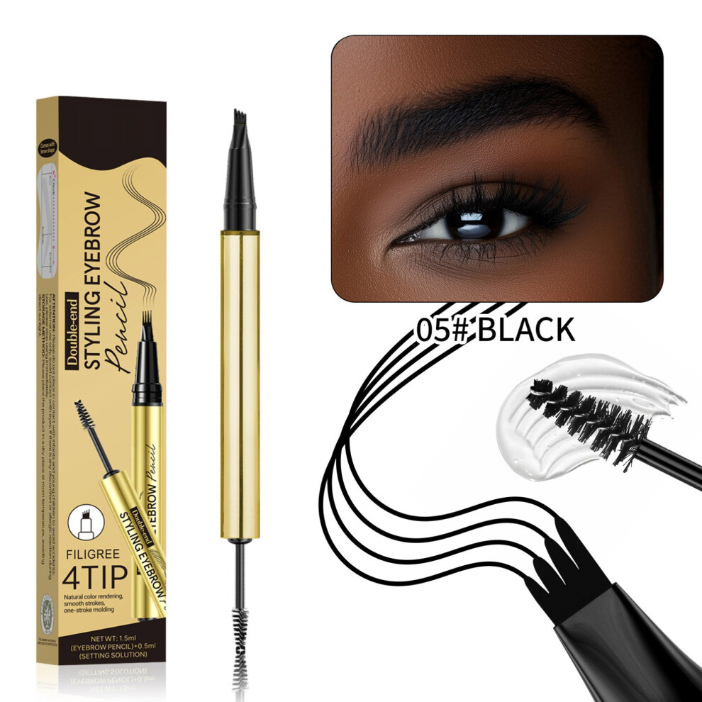 (E) Double-headed Four-prong Eyebrow Pencil Four-claw Eyeliner Waterproof And Sweat-proof Three-dimensional Eyebrow Glue Setting Liquid 1.5ml+0.5ml