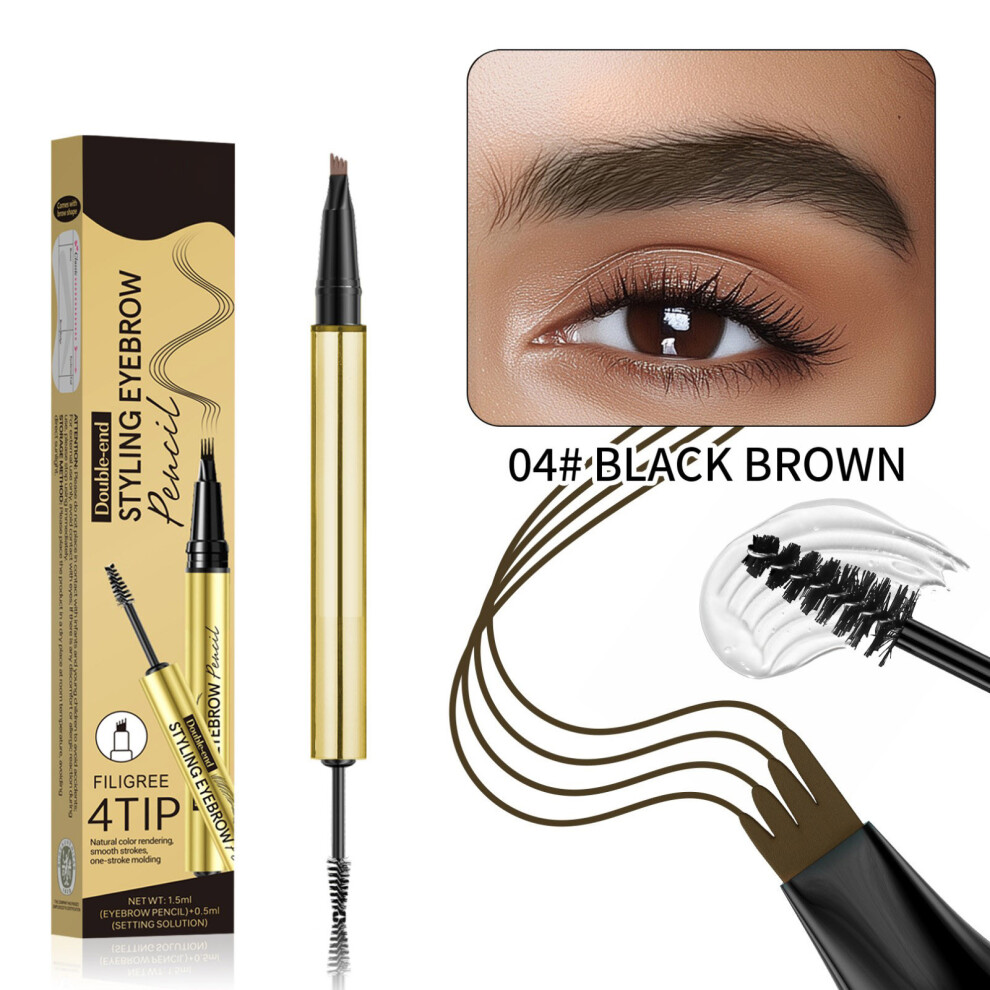 (D) Double-headed Four-prong Eyebrow Pencil Four-claw Eyeliner Waterproof And Sweat-proof Three-dimensional Eyebrow Glue Setting Liquid 1.5ml+0.5ml