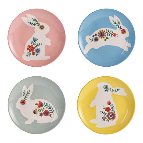 Κεραμικά πιάτα σαλάτας Bico Floral Bunny 8,75 ιντσών, σετ των 4 τεμαχίων