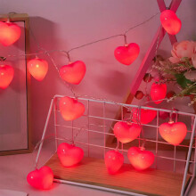 Cordão de luzes LED em formato de coração vermelho, 300 cm, alimentado por USB