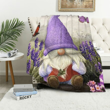 Purple Gnome & Butterfly Flannel Throw Blanket 60 x 80 in