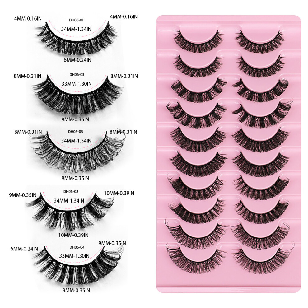 (F) False Eyelashes Russian Strip Eyelashes Natural Faux Mink Eyelashes Slim And 10mm False Eyelashes 10 Pairs Pack