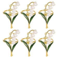 Set van 6 elegante gelegeerde servetringen met bloemen,-Wit