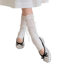 Ballet Style Ribbon Ties Leg Warmers With Bows-Milky white