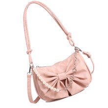 Large Capacity PU Women Shoulder Bag with Bows Accent-Pink