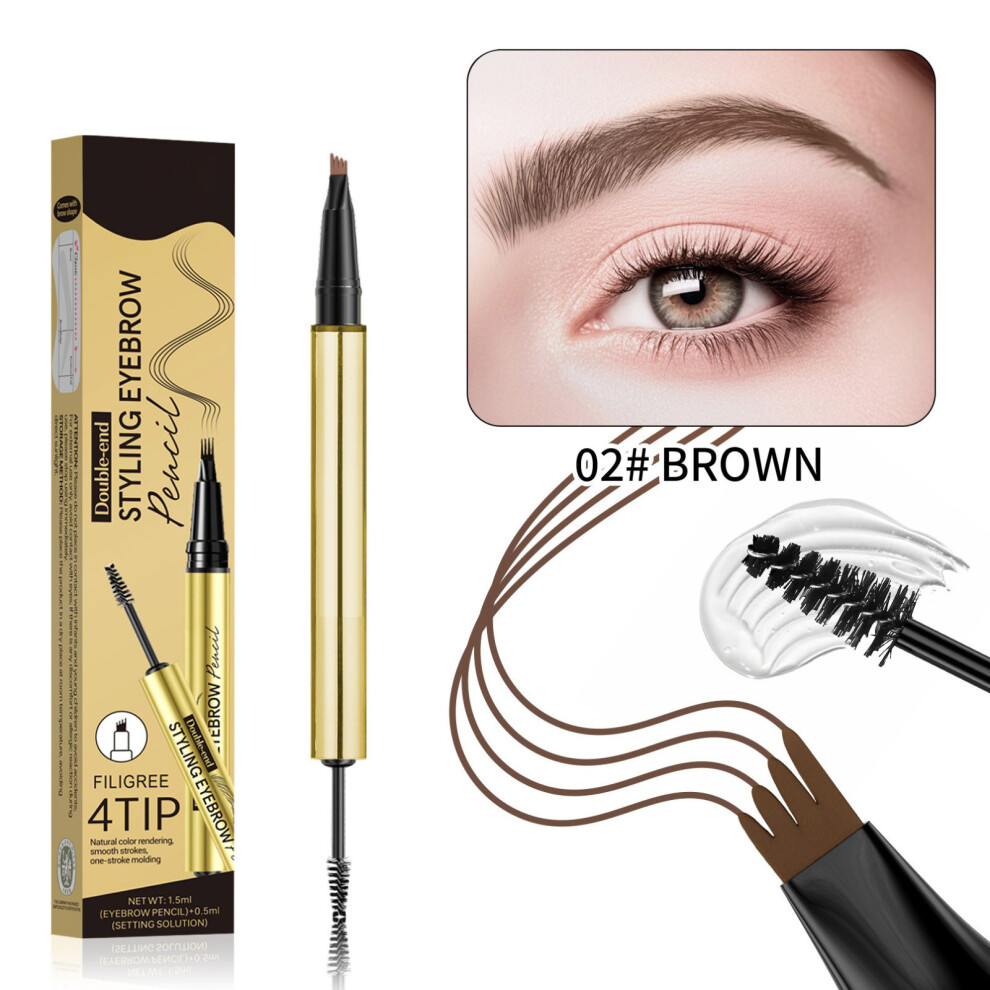 (B) Double-headed Four-prong Eyebrow Pencil Four-claw Eyeliner Waterproof And Sweat-proof Three-dimensional Eyebrow Glue Setting Liquid 1.5ml+0.5ml