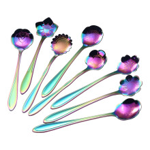 Juego de cucharillas de té con diseño floral, cuchara reutilizable de acero inoxidable para mezclar bebidas, cucharillas de té con acabado pulido