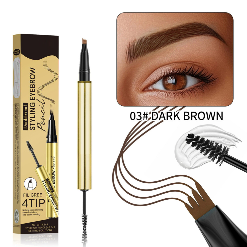 (C) Double-headed Four-prong Eyebrow Pencil Four-claw Eyeliner Waterproof And Sweat-proof Three-dimensional Eyebrow Glue Setting Liquid 1.5ml+0.5ml