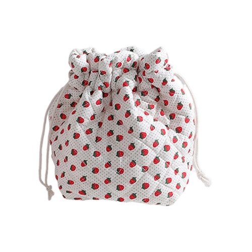 Elegant Patchwork Cosmetic Pouch With-strawberry drawstring bag