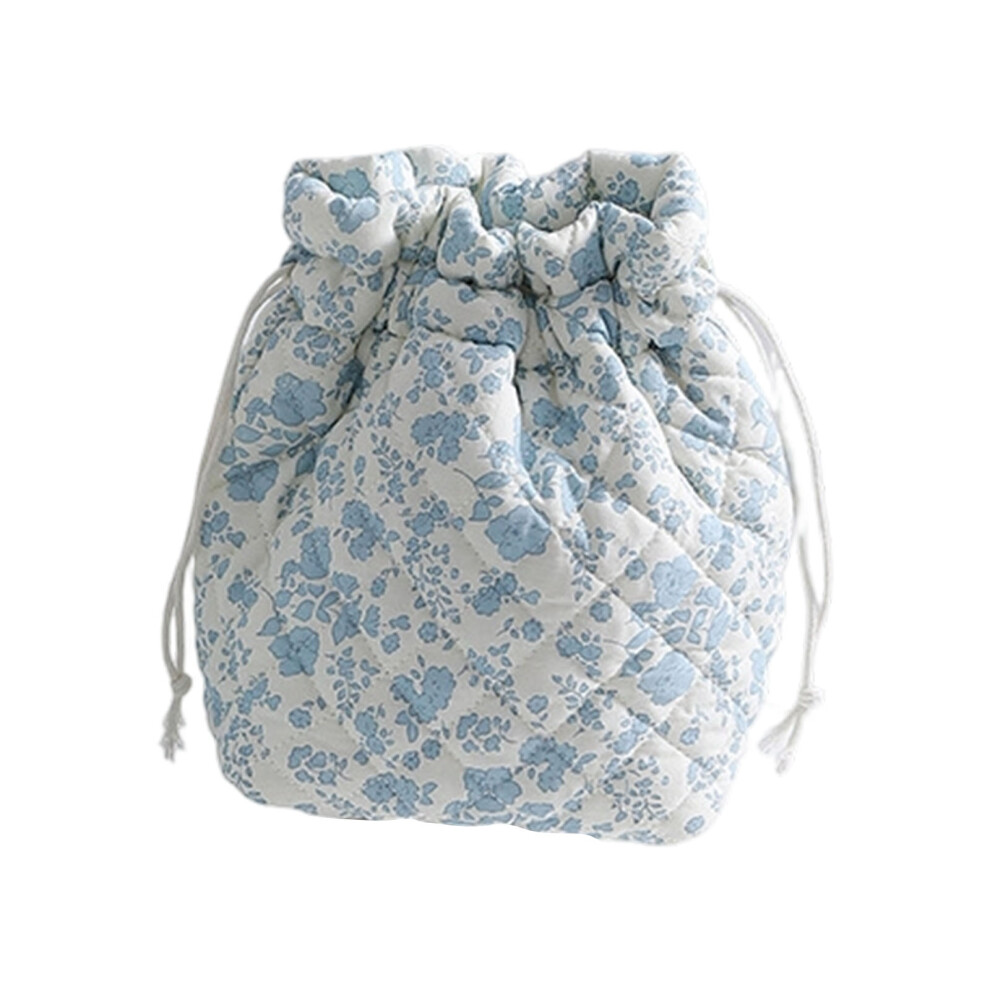 Quilted Beauty Pouch Roomy Storage Stylish-WH drawstring bag