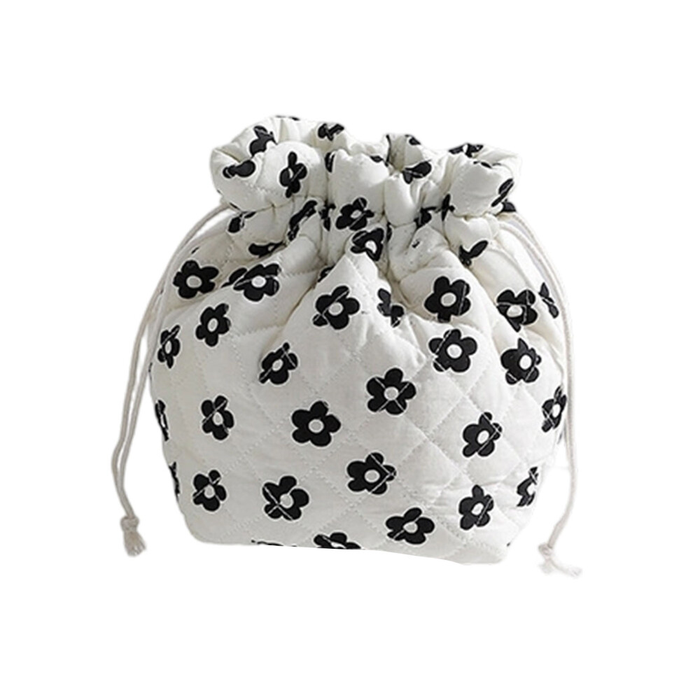 Trendy Floral Pattern Cosmetic Bag-black flower drawstring bag