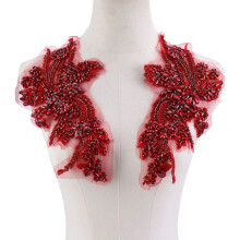 Handmade Sequined Flower Applique For Formal Attire-bright red