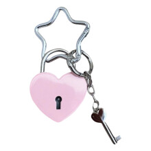 Practical Oversized Heart Lock Bag Charm With Star Clasp-Pink
