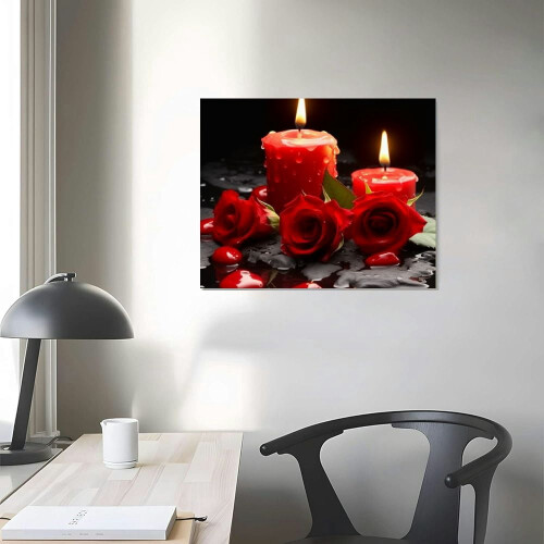 Rose lærredsvægkunst – Sort & rødt blomsterprint 2