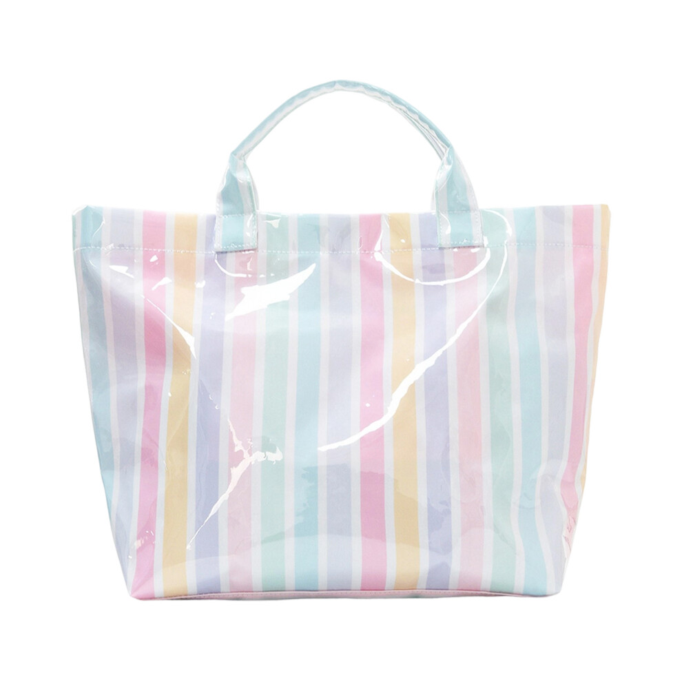 Elegant PVC Striped Bag Spacious Interior Handbag-rainbow