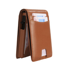 Classical Bifold Leather Wallet With Swiping Shielding-apricot