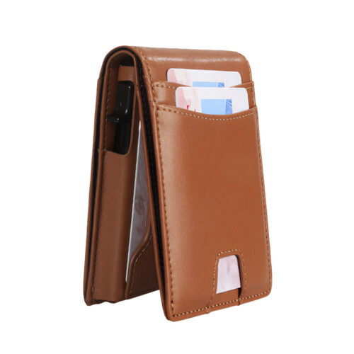 Classical Bifold Leather Wallet With Swiping Shielding-apricot