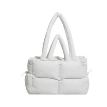 Nylon Puffer Bag Roomy Interior And Comfortable Strap-White