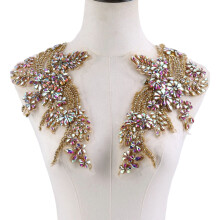 Handmade Sequined Flower Applique For Formal Attire-Gold baseAB