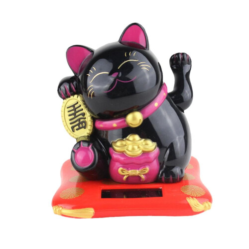 Solar Maneki Neko figur sort hvid guld