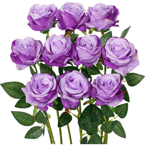 10 rose nere realistiche in seta con steli lunghi