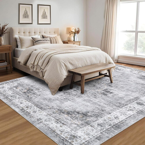 4x6 Grey Vintage Medallion Area Rug 1