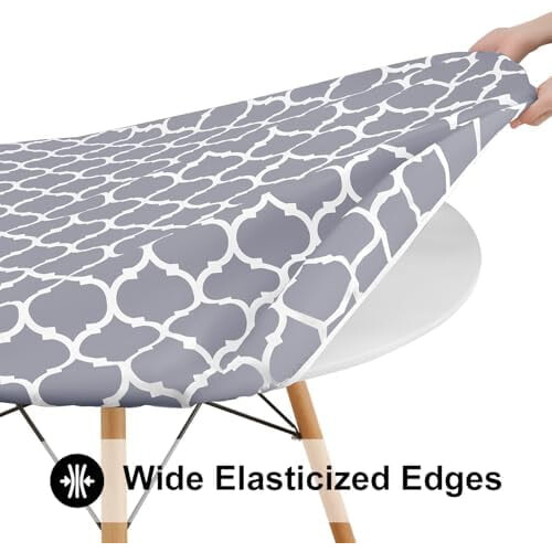 Round Elastic Tablecloth 25-30 in Grey White Vinyl Flannel 2