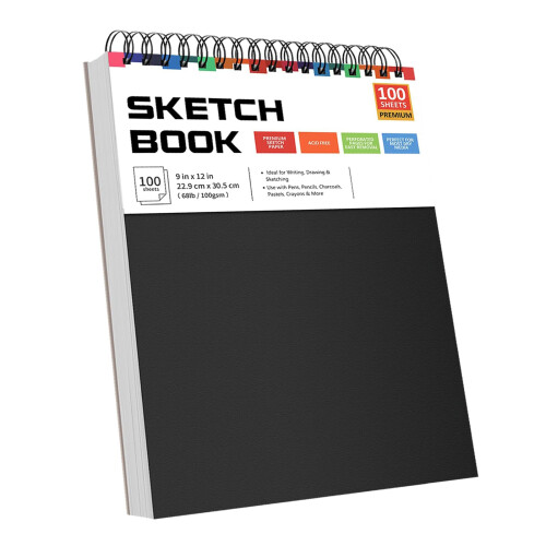 Hardcover Sketchbook Coil Binding Drawing Pad Tearable Pages-B