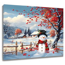 Stampa su tela con pupazzo di neve, 25x20 cm (10x8 pollici)