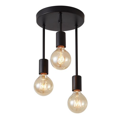 Retro industriel pendellampe med 3 lys i sort
