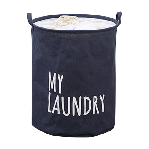 Large Foldable Laundry Basket with Handles Navy Blue