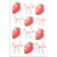 Pôster decorativo de parede com laço rosa e morango, 30x45 cm