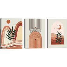 Boho väggkonst set med 3 tryckta på duk
