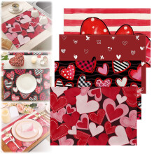 Red Love Heart Placemats Cotton Linen 12 x 18 Inch