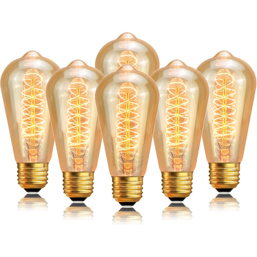 Edison ST64 Bulbs 60W 6-Pack E26 2200K Dimmable