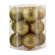 Gold Glitter Christmas Tree Ornaments 12 Pack