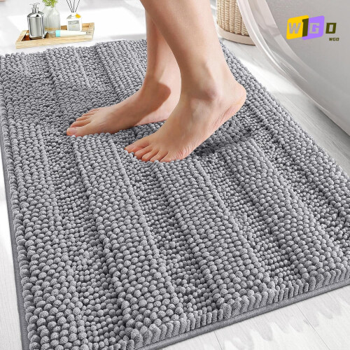 Grått Chenille-badeteppe 76 x 51 cm gummibakside