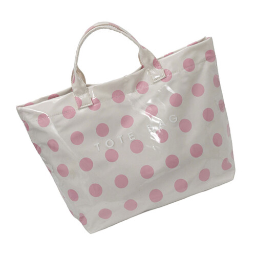 Large Capacity PVC Beach Bag With Dot Design Travel Work-Pink